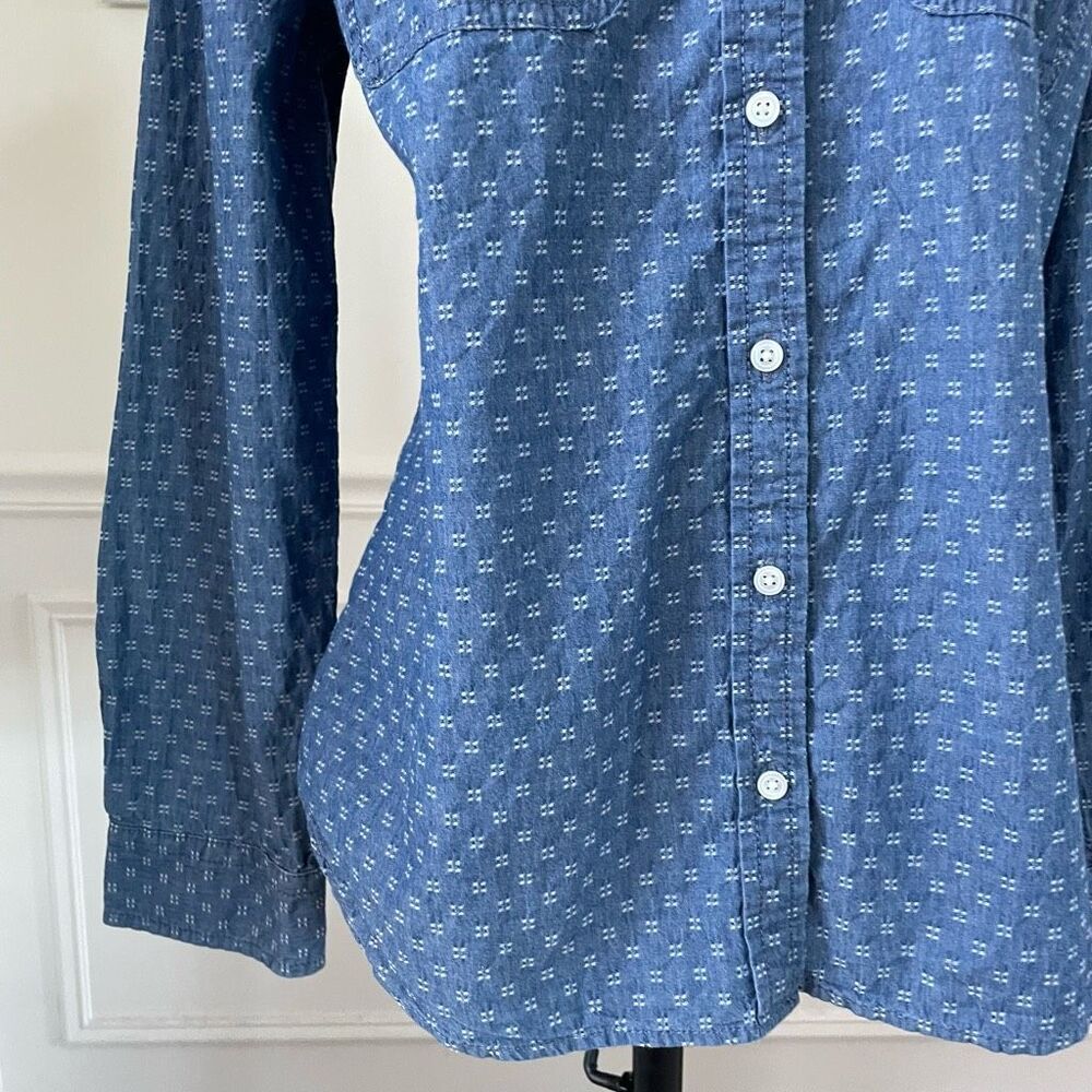 Talbots Pattern Chambray Button Up Shirt Blue M - image 4